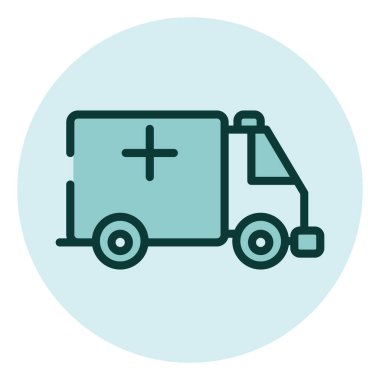 Beyaz arka planda acil ambulans aracı, illüstrasyon, vektör.