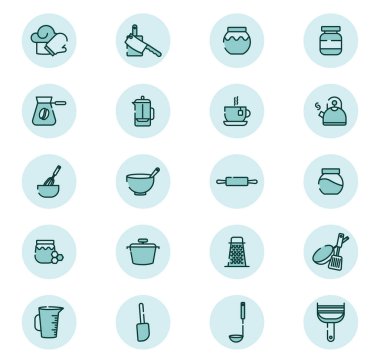 Mutfak aletleri, illüstrasyon, beyaz arkaplandaki vektör.