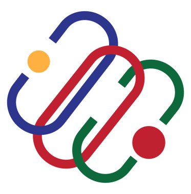 Beyaz zemin üzerinde üç eğimli figür logosu, illüstrasyon, vektör.