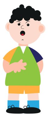 Siyah saçlı çocuk, resimli, beyaz arka planda vektör..