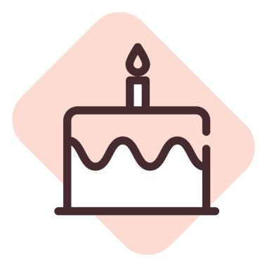 Beyaz arkaplanda doğum günü pastası simgesi, illüstrasyon, vektör.