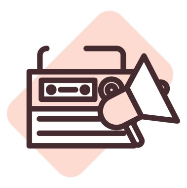 Radyo reklamları, illüstrasyon, beyaz arkaplandaki vektör.