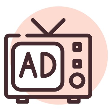 Televizyon reklamı, illüstrasyon, beyaz arkaplan üzerindeki vektör.