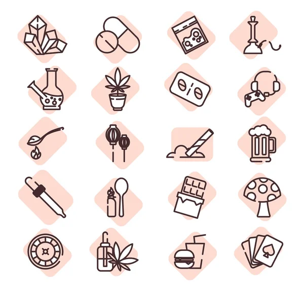 Verslaving Pictogram Set Illustratie Vector Een Witte Achtergrond — Stockvector