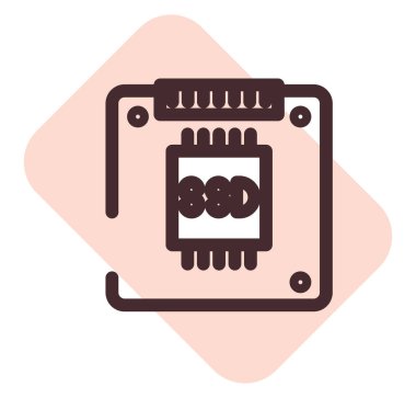 Beyaz arkaplan üzerinde bilgisayar ssd, illüstrasyon, vektör.