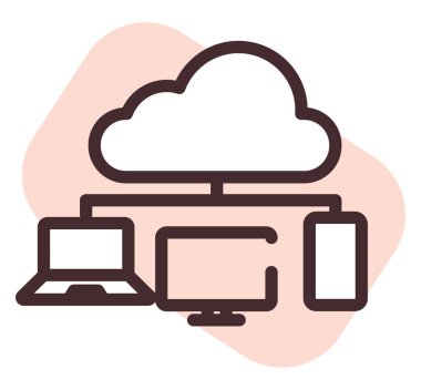 Beyaz arkaplandaki bilgisayar senkronizasyonu, illüstrasyon, vektör.