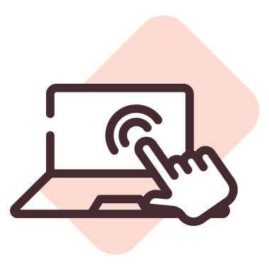 Beyaz arkaplanda bilgisayar dokunmatik ekranı, illüstrasyon, vektör.