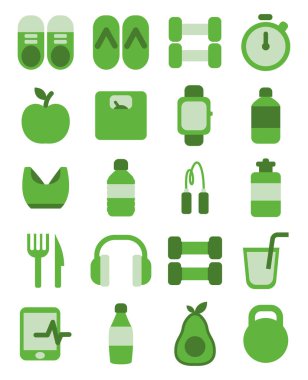 Sağlıklı yaşam biçimi simgesi seti, illüstrasyon, beyaz arkaplan üzerindeki vektör.