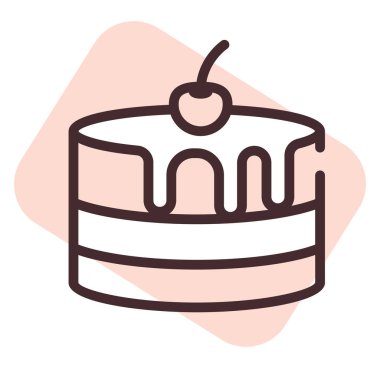 Restoran vişneli pastası, illüstrasyon, beyaz arka planda vektör..