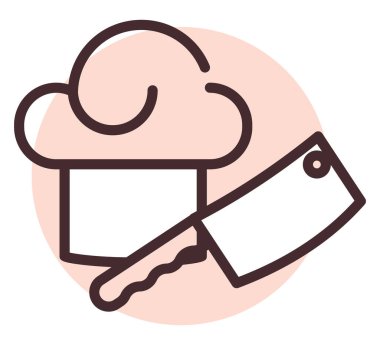 Restoran şefi şapkası ve satırı, resim, beyaz arka planda vektör..