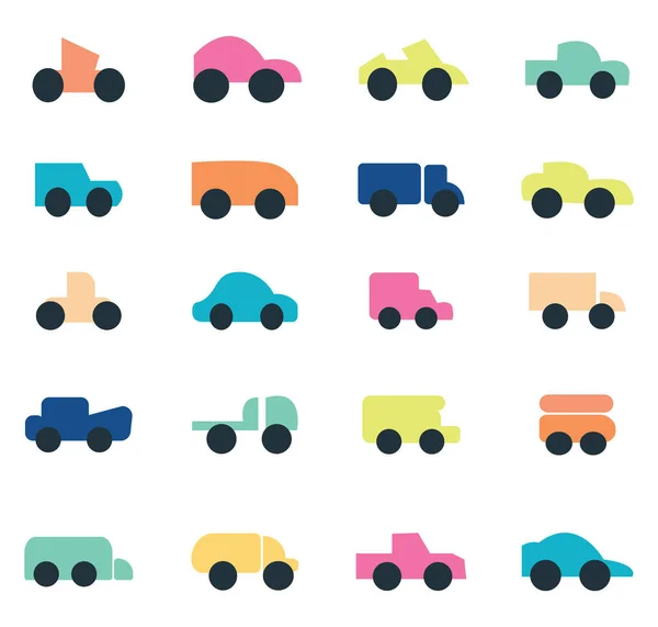 Πολύχρωμα Φορτηγά Και Αυτοκίνητα Εικονογράφηση Διάνυσμα Λευκό Φόντο — Διανυσματικό Αρχείο
