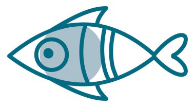 Suyun altında mavi balık, resimleme, beyaz arka planda vektör.