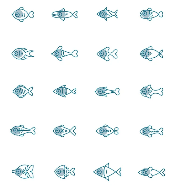 Fisch Icon Pack Illustration Vektor Auf Weißem Hintergrund — Stockvektor