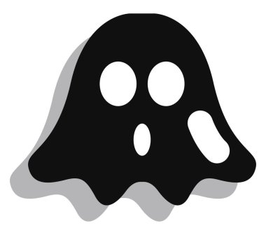 Beyaz arkaplanda siyah cadılar bayramı hayaleti, illüstrasyon, vektör.