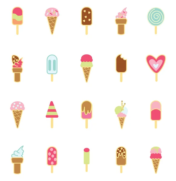 Ice Cream Icon Pack Illustration Vector White Background — Stock Vector