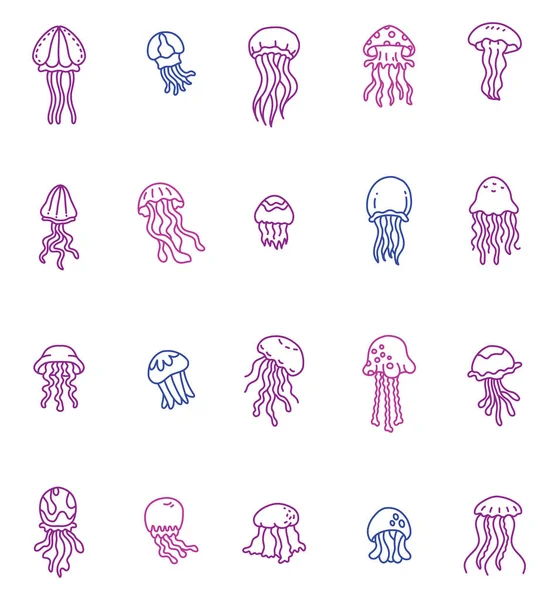 Jellyfish Icon Pack Ilustração Vetor Sobre Fundo Branco — Vetor de Stock