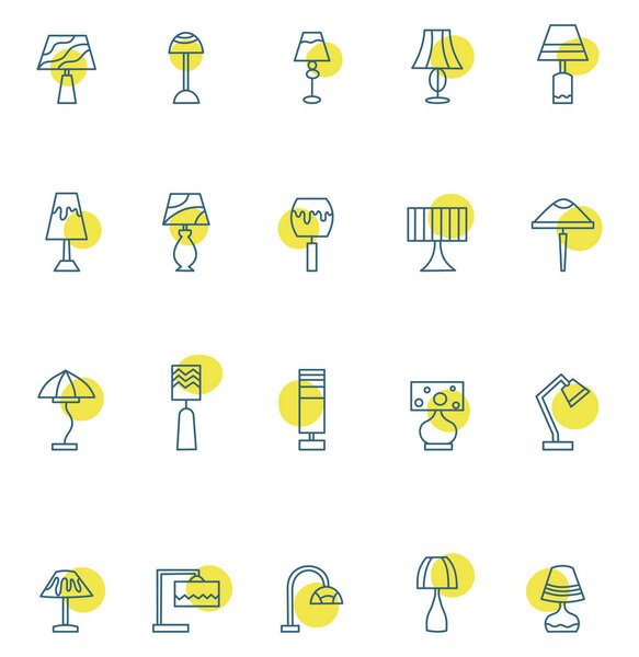 Lamp icon pack, illustration, vector on a white background.