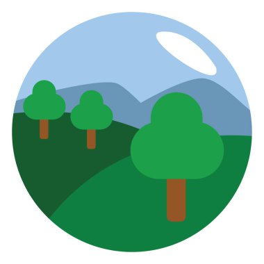 Alandaki yeşil ağaçlar, resimleme, beyaz zemin üzerindeki vektör.