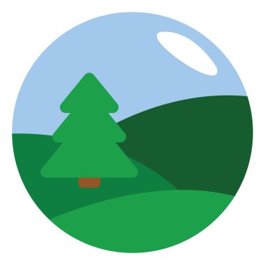 Yeşil alanda ağaç, illüstrasyon, beyaz arkaplanda vektör.