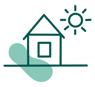 Beyaz arka planda tek pencereli, resimli, vektörlü bir ev.