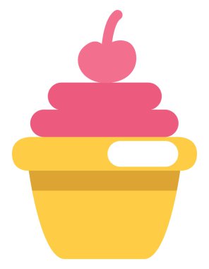 Beyaz arka planda kirazlı parti keki, illüstrasyon, vektör.