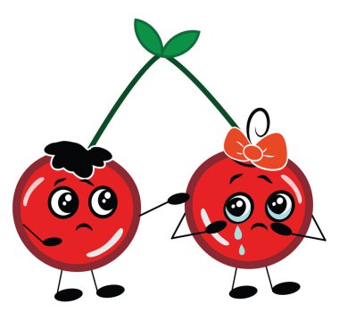 Beyaz arkaplanda kirazlar, duygular, illüstrasyon, vektör.