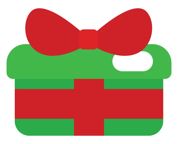 Πράσινο Κουτί Δώρου Κόκκινο Τόξο Εικονογράφηση Διάνυσμα Λευκό Φόντο — Διανυσματικό Αρχείο