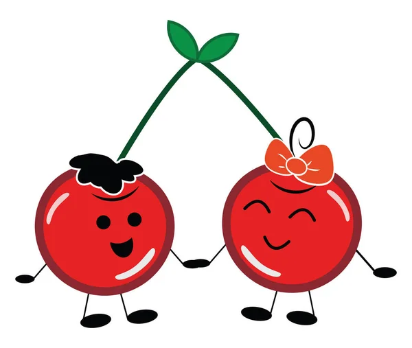 Happy Cherry Couple Illustration Vector White Background — Stock Vector
