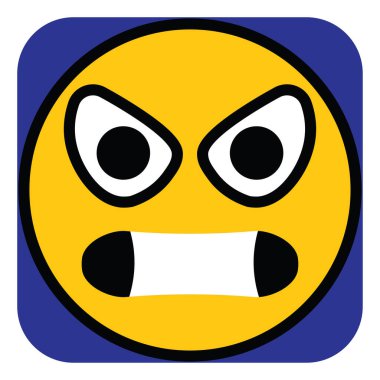 Kızgın gülümseme, resimleme, beyaz arkaplanda vektör.