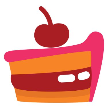 Kirazlı kek dilimi, illüstrasyon, beyaz arka planda vektör..