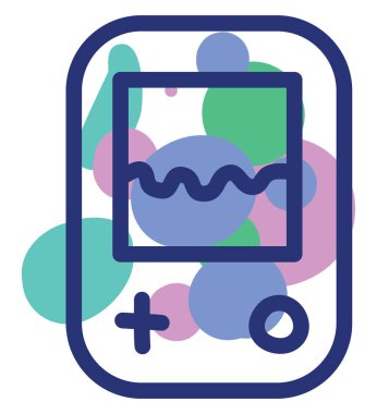 Beyaz arkaplanda renkli küçük oyun konsolu, illüstrasyon, vektör.