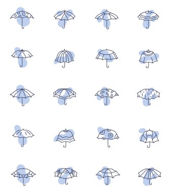 Şemsiye simgesi paketi, illüstrasyon, beyaz arkaplan üzerindeki vektör.