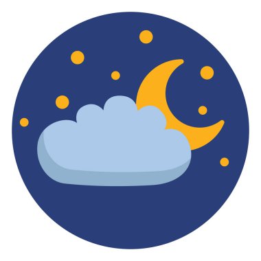 Bulutlu gece, resimleme, beyaz arkaplandaki vektör.