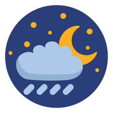 Genç aylı gece yağmuru, illüstrasyon, beyaz arka planda vektör..