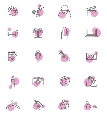 Beyaz arkaplanda kadın şeyleri, illüstrasyon, vektör.