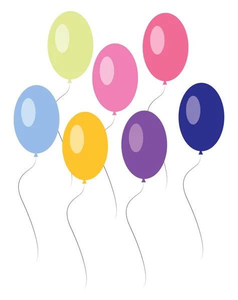 Zeven Kleurrijke Ballonnen Illustratie Vector Een Witte Achtergrond — Stockvector