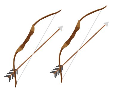 Yaylar ve oklar, illüstrasyon, beyaz arkaplan üzerindeki vektör.