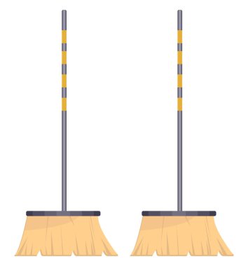 Beyaz arka planda iki süpürge, illüstrasyon, vektör.