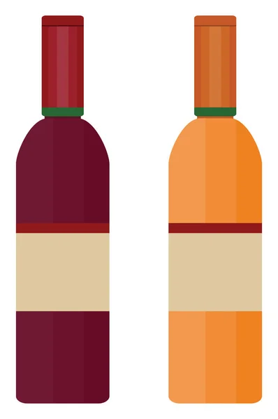 Due Bottiglie Vino Illustrazione Vettore Sfondo Bianco — Vettoriale Stock