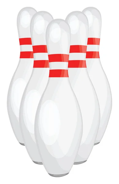 Épingles Bowling Blanches Rayures Rouges Illustration Vecteur Sur Fond Blanc — Image vectorielle