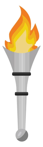 銀の燃えるトーチ イラスト 白い背景のベクトル — ストックベクタ