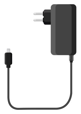 Siyah şarj aleti, illüstrasyon, beyaz arkaplandaki vektör.