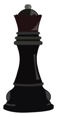 Siyah satranç kraliçesi taşı, illüstrasyon, beyaz arkaplanda vektör.