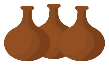 Beyaz zemin üzerinde üç kil su sürahisi, illüstrasyon, vektör.