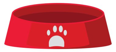 Kırmızı köpek maması kasesi, illüstrasyon, beyaz arka planda vektör..