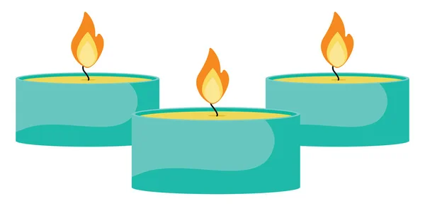 Tres Velas Azules Ilustración Vector Sobre Fondo Blanco — Vector de stock