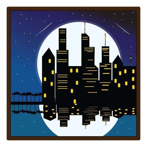 City Skyline Natt Illustration Vektor Vit Bakgrund — Stock vektor