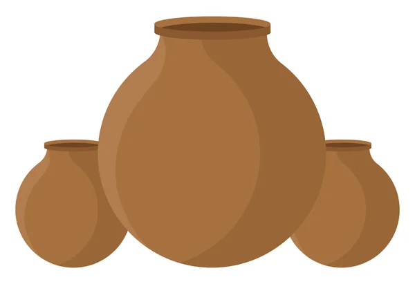 Três Vasos Barro Ilustração Vetor Sobre Fundo Branco — Vetor de Stock