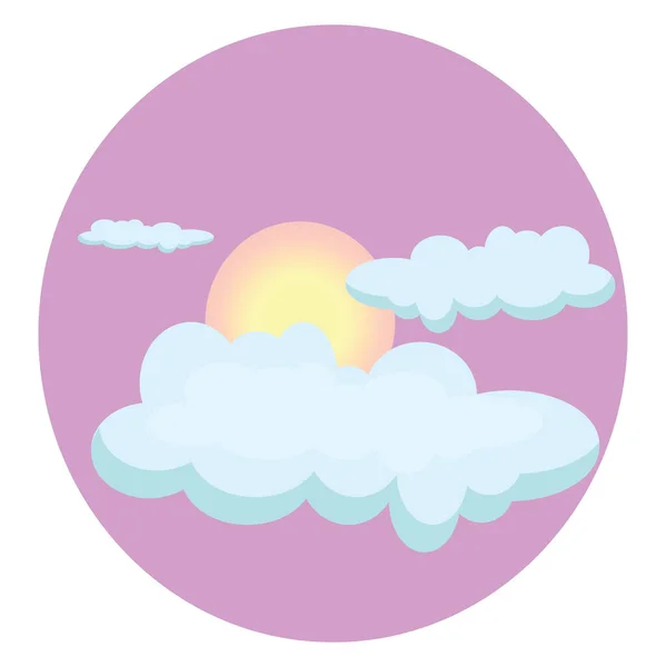 Nubes Blancas Con Sol Ilustración Vector Sobre Fondo Blanco — Vector de stock