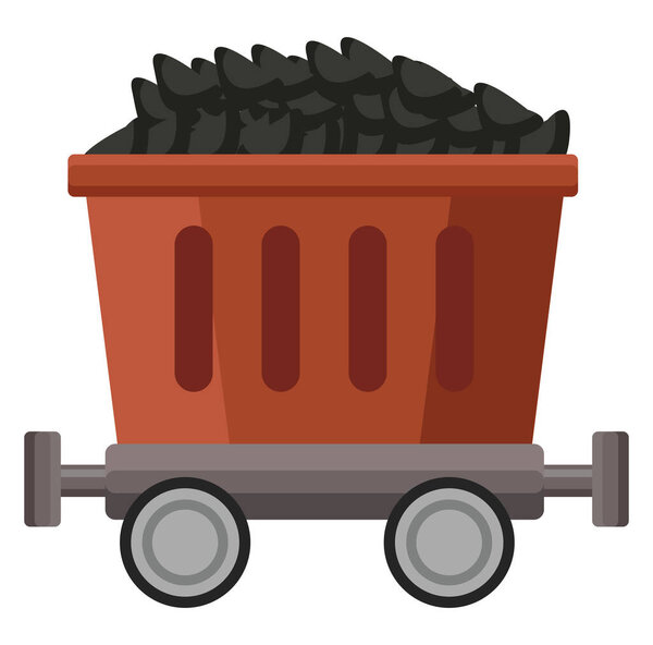 Угольная тележка, иллюстрация, вектор на белом фоне.